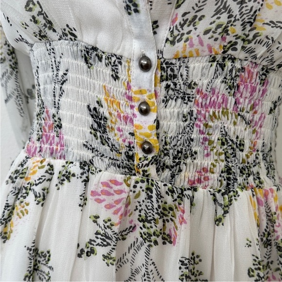 Free People Sheer Floral Long Sleeve Dress - White and Pink - Picture 7 of 9